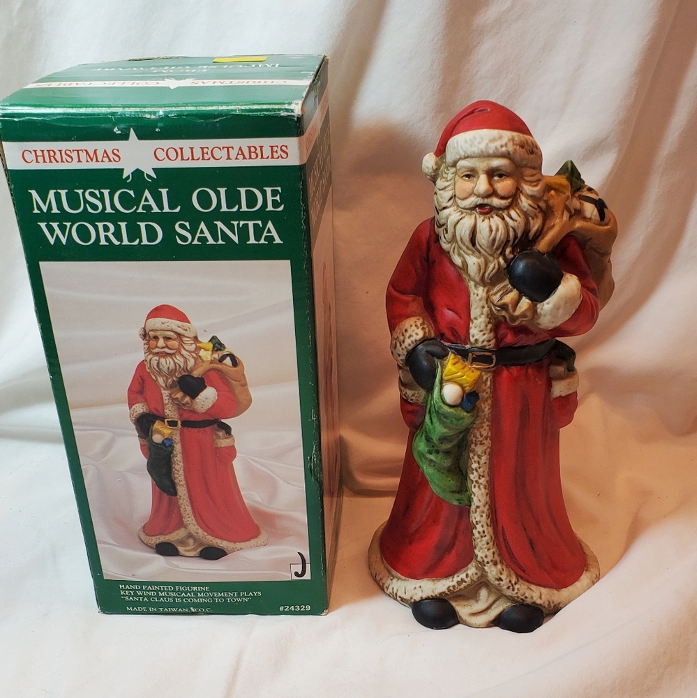 Musical Olde World Santa Claus Vtg 1991 Porcelain Figurine Stocking